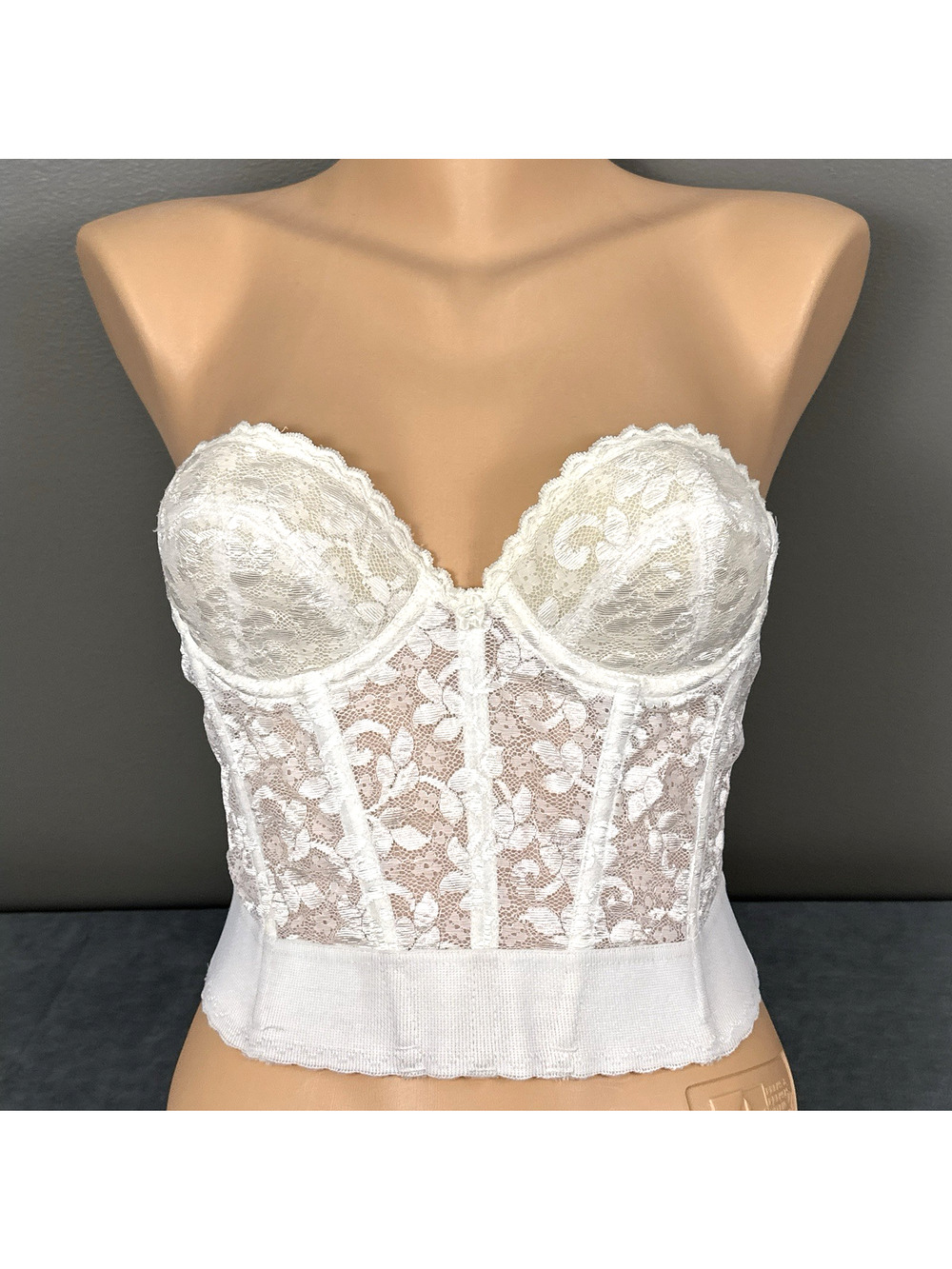 Vintage JCPenny 36A Ivory Adonna Bustier Corset Lace Bra Lingerie Strapless USA